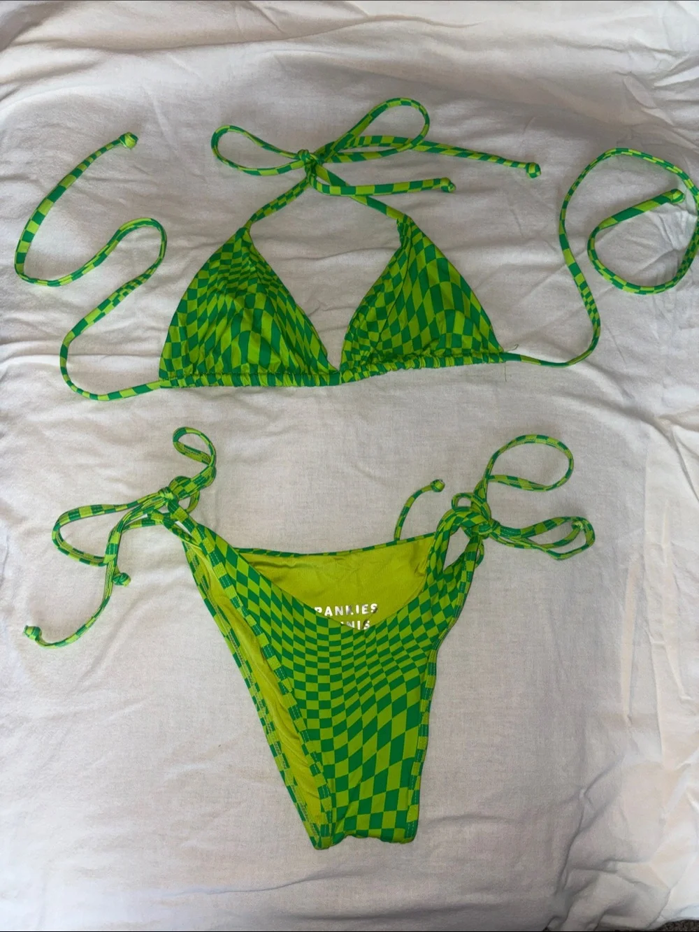 Frankies Bikinis Green Checkerboard Tie Bikini